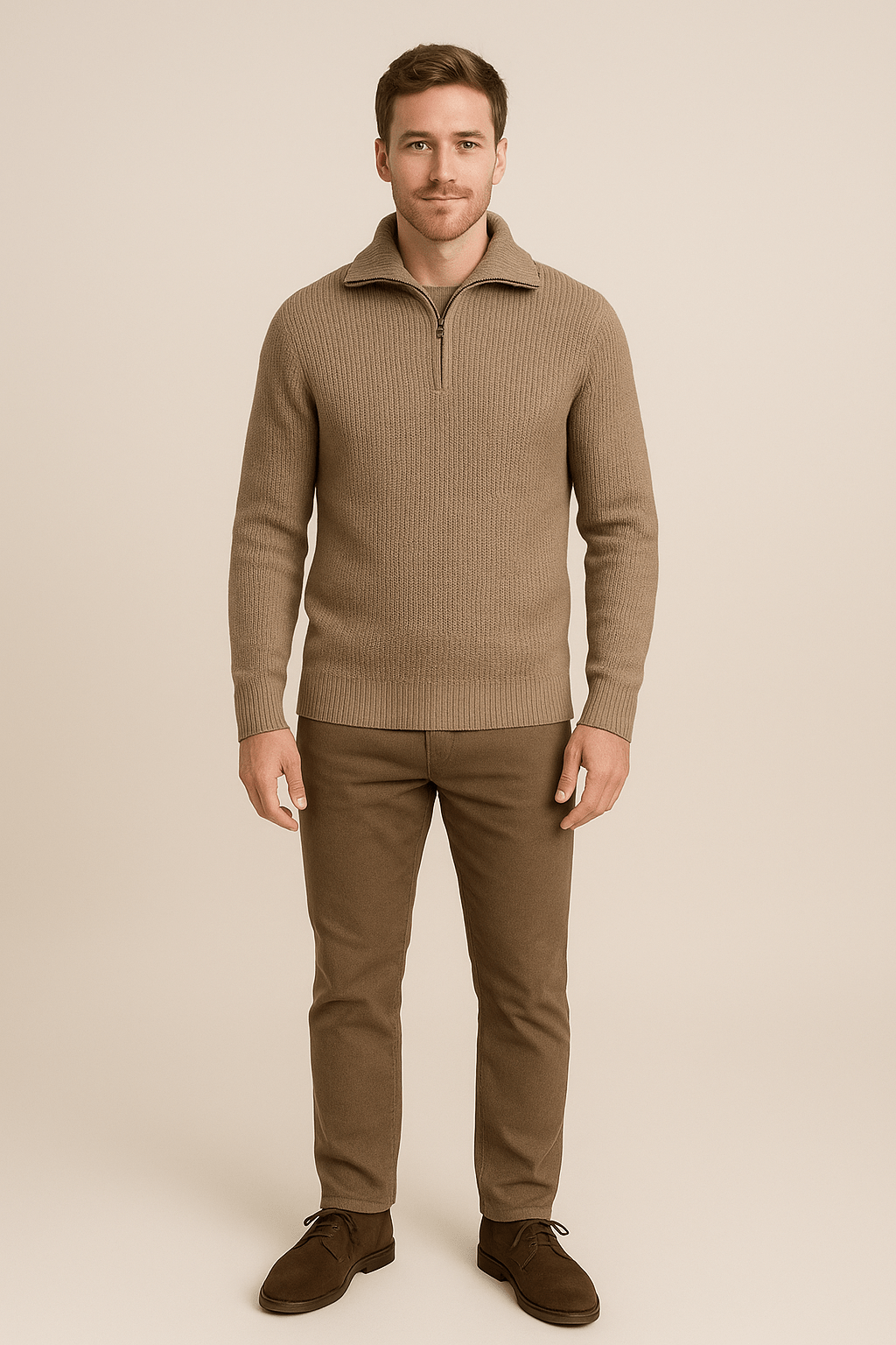 Pull texturé à moitié zippé pour hommes avec Hohem Kragen