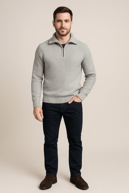 Pull texturé à moitié zippé pour hommes avec Hohem Kragen
