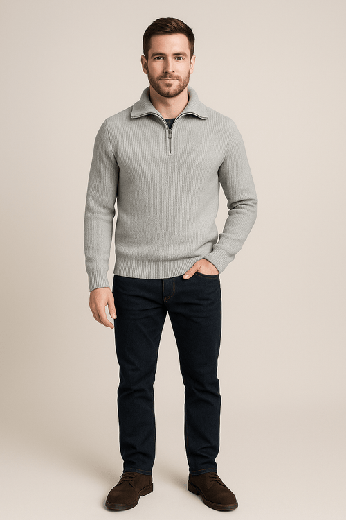 Pull texturé à moitié zippé pour hommes avec Hohem Kragen