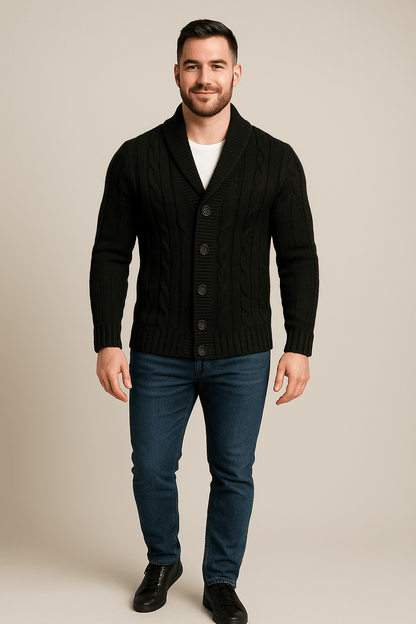 Cardigan Kabelstrick pour hommes – Knopfverschluss mit Schalkragen