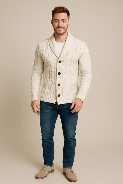Cardigan Kabelstrick pour hommes – Knopfverschluss mit Schalkragen