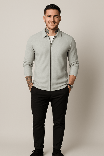 Cardigan zippé pour hommes – Waffelstrick-Schicht mit modernem Schnitt
