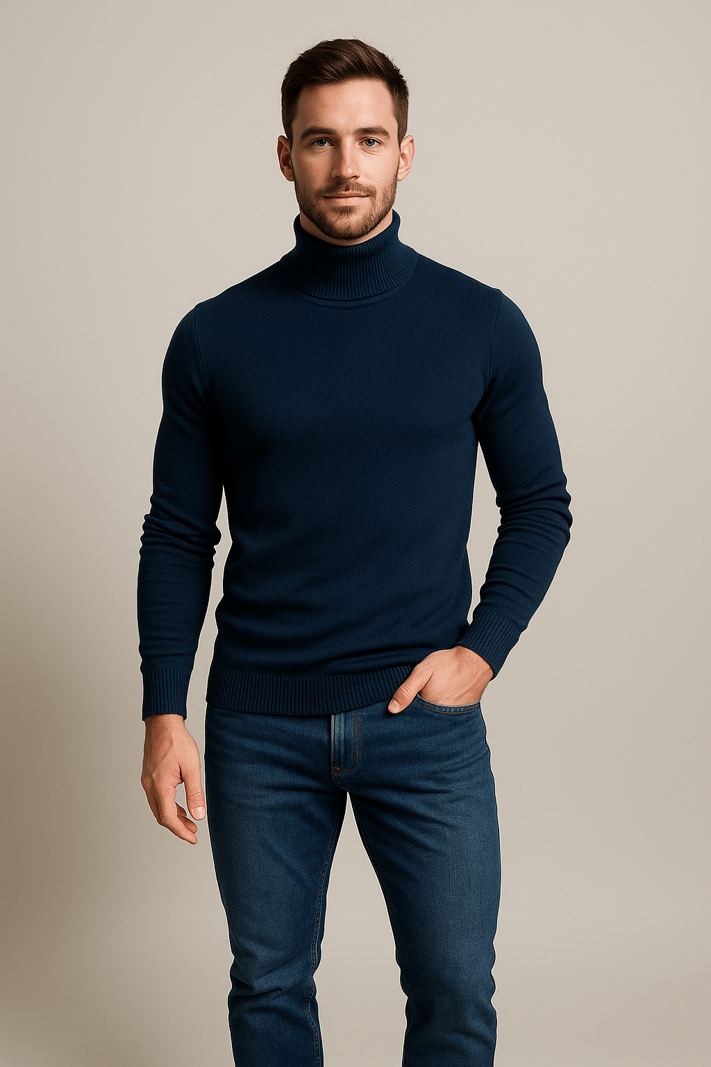 Herren Slim Fit Rollkragenpullover – Klassischer Strickpullover