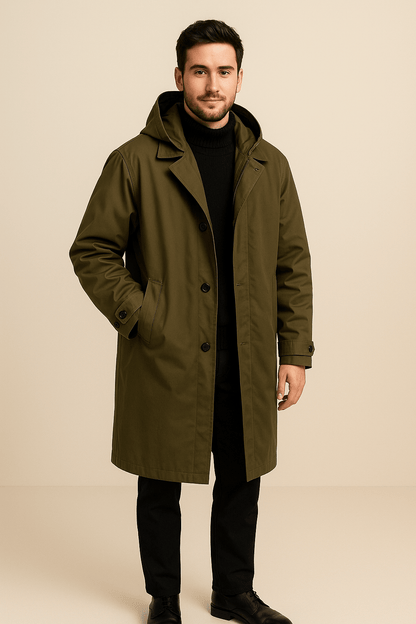 Herren Woll-Trenchcoat mit doppelter Knopfleiste