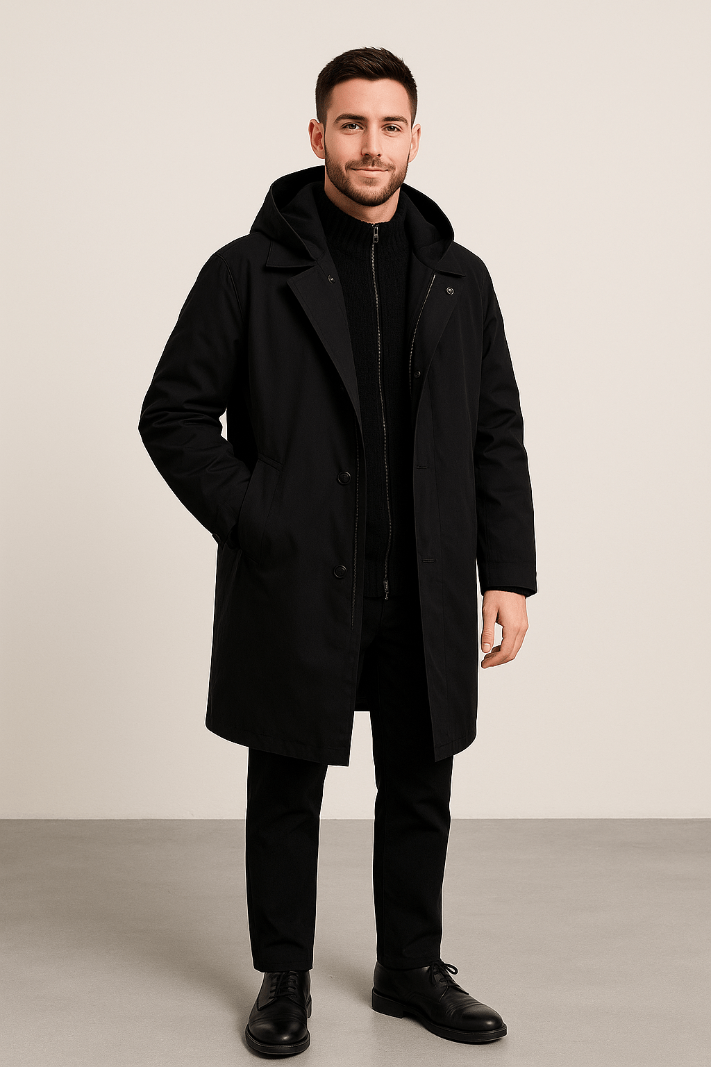 Herren Woll-Trenchcoat mit doppelter Knopfleiste