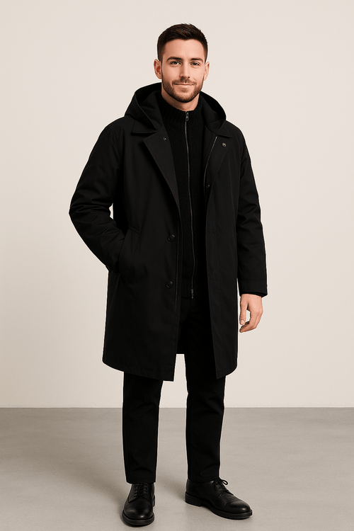 Herren Woll-Trenchcoat mit doppelter Knopfleiste