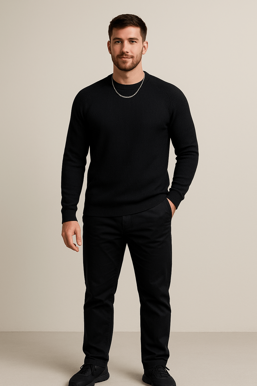 Herren Rippstrickpullover – Pull Rundhals Slim Fit