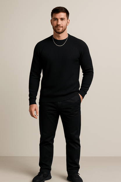 Herren Rippstrickpullover – Pull Rundhals Slim Fit