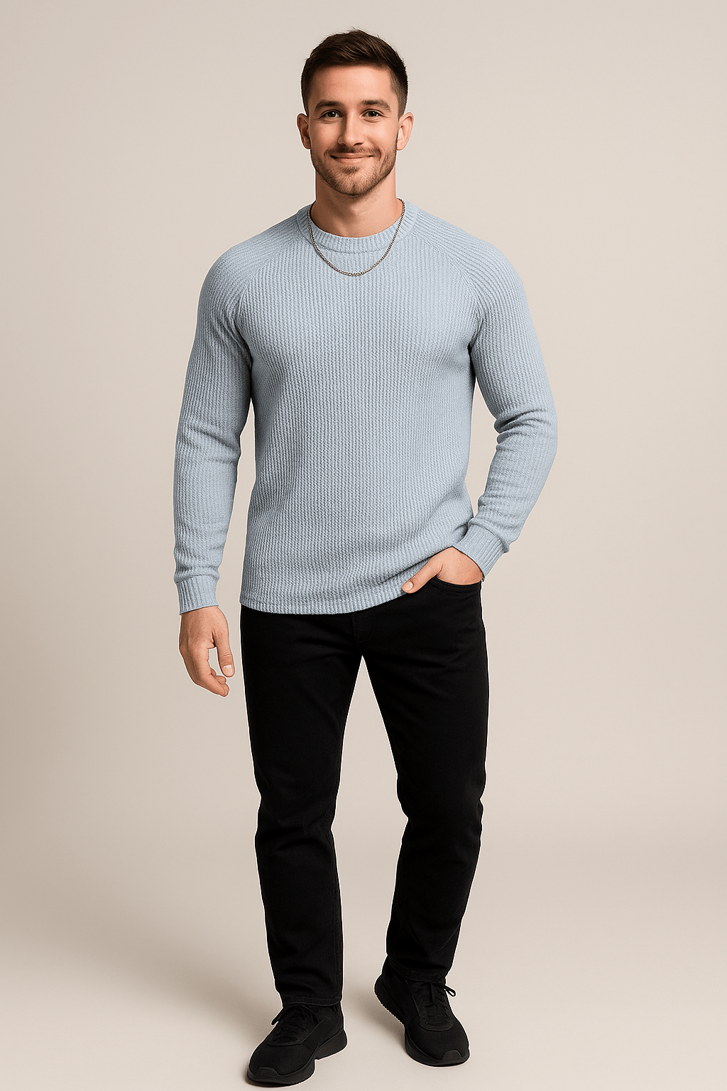 Herren Rippstrickpullover – Pull Rundhals Slim Fit