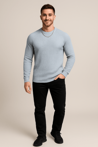 Herren Rippstrickpullover – Pull Rundhals Slim Fit