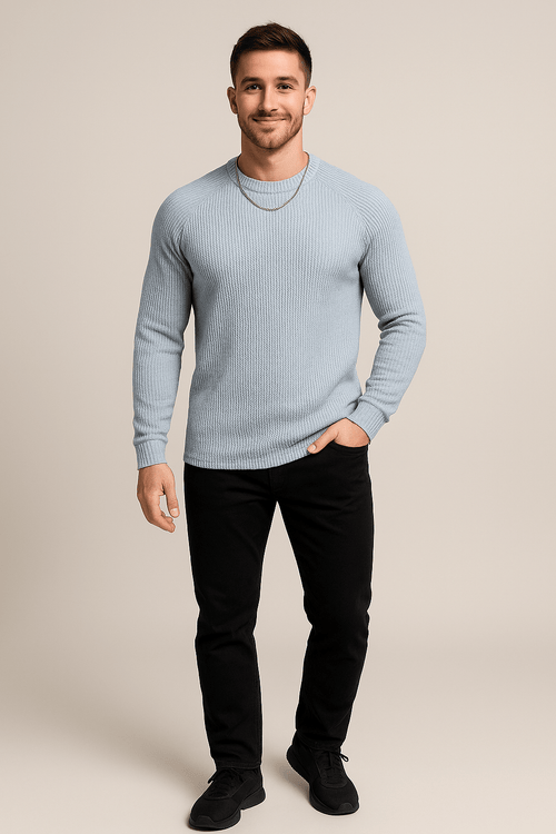 Herren Rippstrickpullover – Pull Rundhals Slim Fit