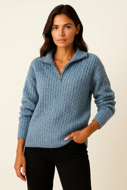 Damen Halbzip Pullover – Lässiger Pullover mit langen Ärmeln