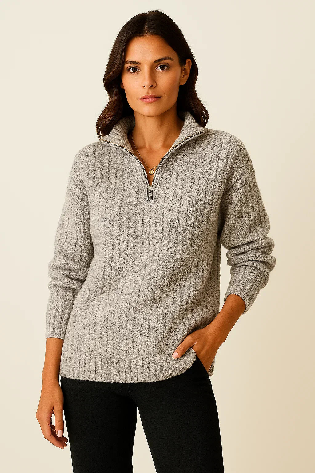 Pull demi-zippé pour femmes – Casual Trui met Lange Mouwen