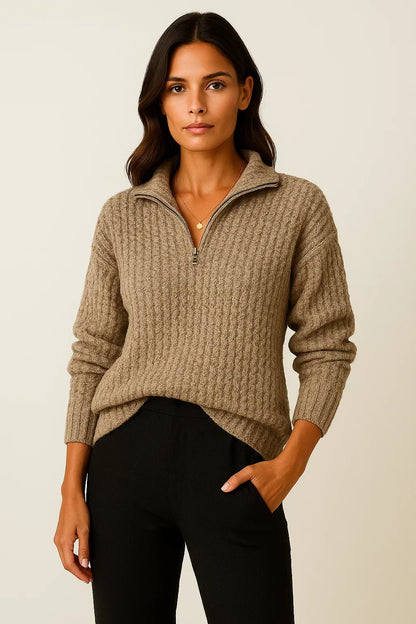 Damen Halbzip Pullover – Lässiger Pullover mit langen Ärmeln