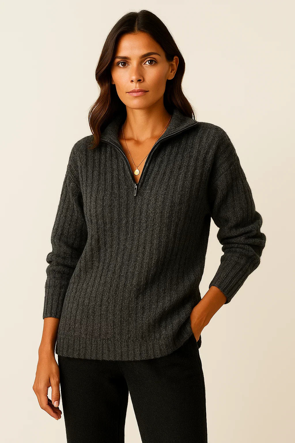 Damen Halbzip Pullover – Lässiger Pullover mit langen Ärmeln