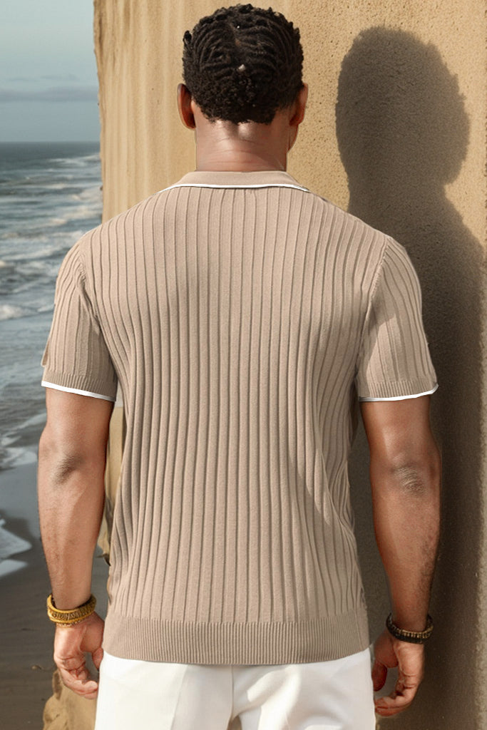 Strick T-Shirt - Mit Kragen - Viertel Reißverschluss - Poloshirt - Herrenhemd