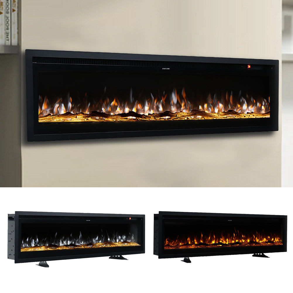 Cheminée électrique encastrable 40/50/60 pouces avec flamme LED, thermostat réglable et protection contre la surchauffe