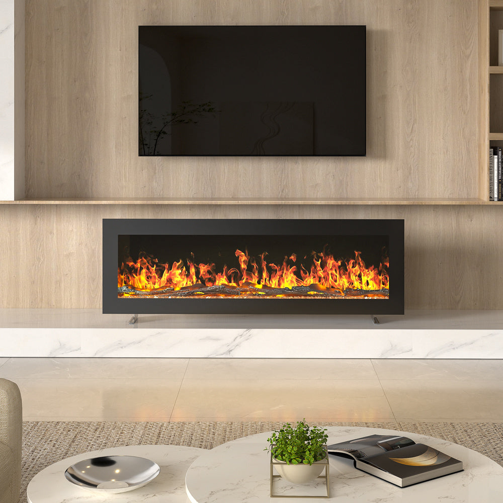 Wall Mounted Electric Fireplace with Remote, 9 LED Flame Effects, Recessed & Freestanding, 900W/1800W