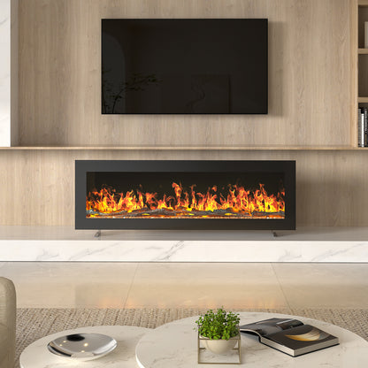 Wall Mounted Electric Fireplace with Remote, 9 LED Flame Effects, Recessed & Freestanding, 900W/1800W