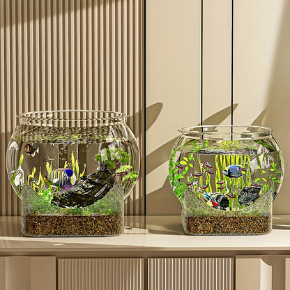 Clear Round Fish Tank - Durable Break-Resistant Aquarium for Turtles & Small Fish