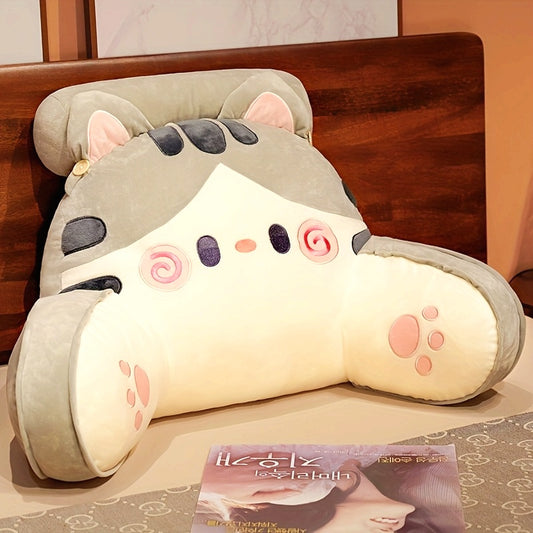 Cuddle Cushion Jumbo Cartoon Cat Plush Pillow - Thick Waist Support for Office, Car, Sofa - Cozy Gray