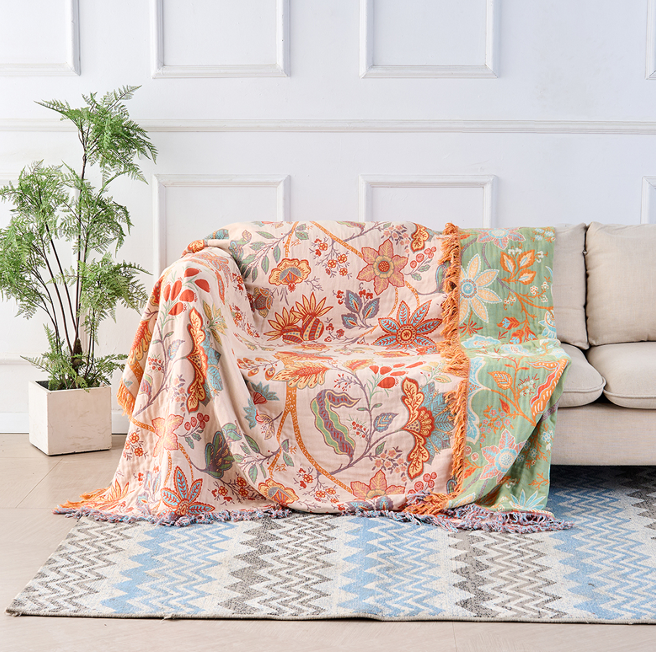 Boho Floral Cotton Throw Blanket | Rustic Home Decor Blanket