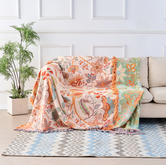 Boho Floral Cotton Throw Blanket | Rustic Vintage Home Decor