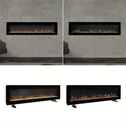 Wall Mounted Electric Fireplace with Remote, 9 LED Flame Effects, Recessed & Freestanding, 900W/1800W