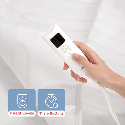 Elektrische Deken voor Bed, Witte Verwarmde Decke, Wasbaar, 7 Warmte-instellingen