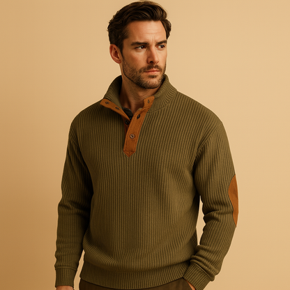 Herren Rippstrick Baumwollpullover mit Knopfkraagen – Pull léger