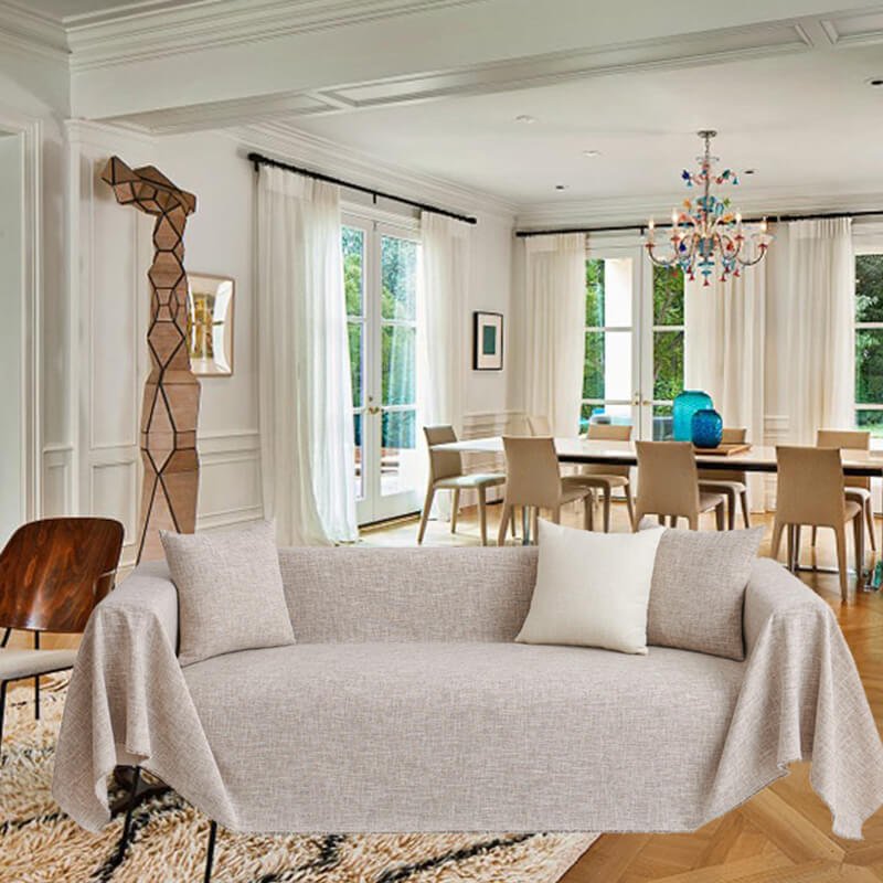 Washable L-Shaped Sofa Cover - Cotton Linen Sectional Protector for Living Room