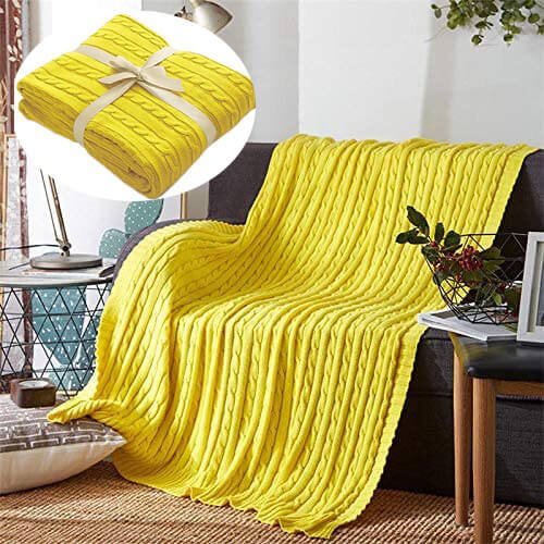Grande couverture en maille torsadée douce en coton pour une décoration intérieure confortable
