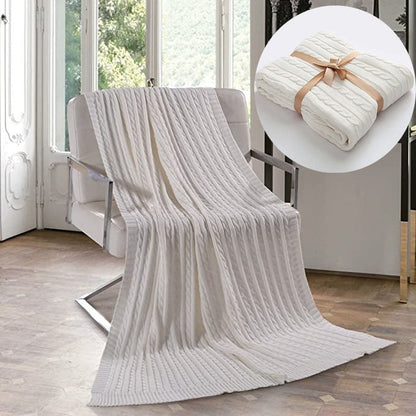 Grande couverture en maille torsadée douce en coton pour une décoration intérieure confortable