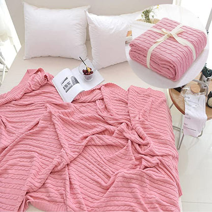 Grande couverture en maille torsadée douce en coton pour une décoration intérieure confortable