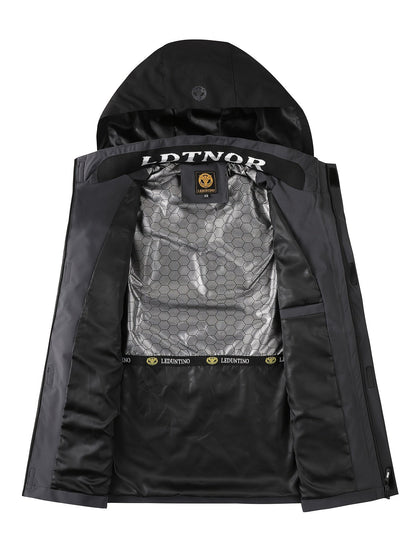 Herren Winddichte Puffer Bomberjacke mit durchgehendem Reißverschluss – Robustes Design mit abnehmbarer Kapuze