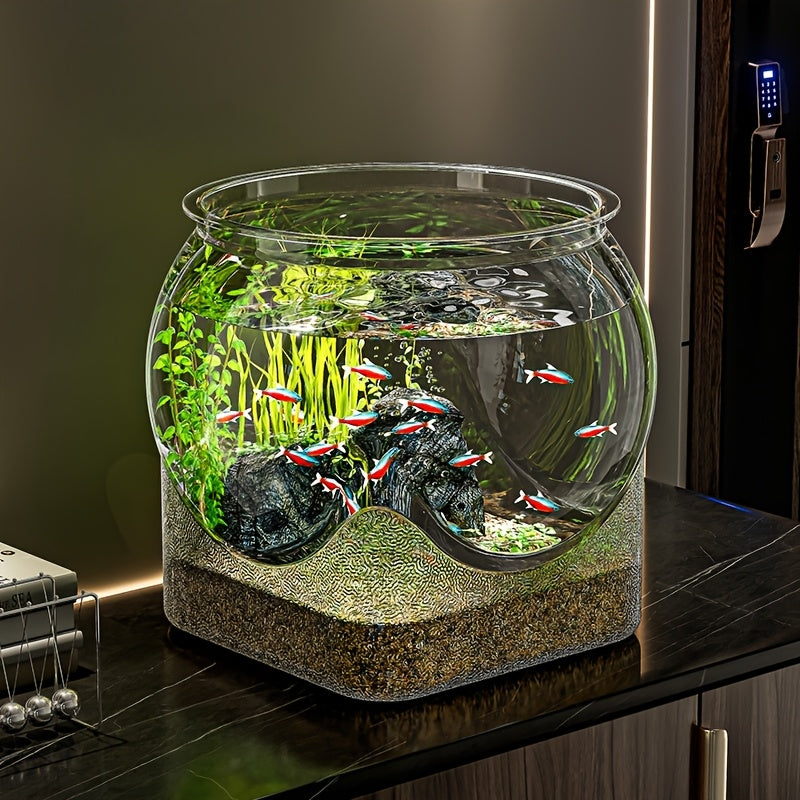 Clear Round Fish Tank - Durable Break-Resistant Aquarium for Turtles & Small Fish