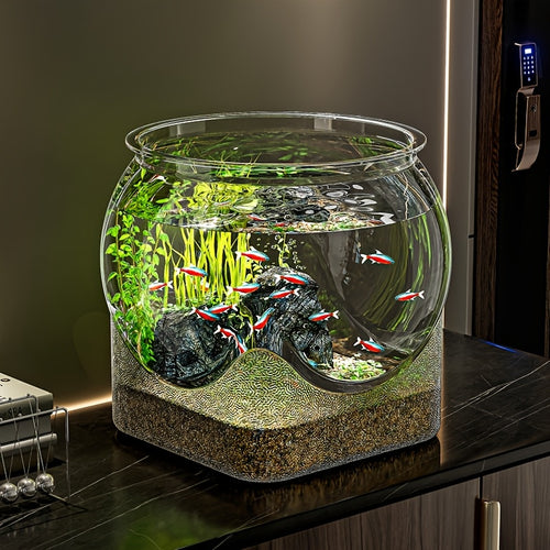 Clear Round Fish Tank - Durable Break-Resistant Aquarium for Turtles & Small Fish