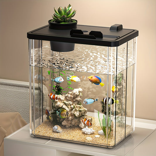 Aquarium de bureau - Aquarium en acrylique ultra-transparent pour poissons rouges, petits animaux et tortues, décoration idéale pour le bureau