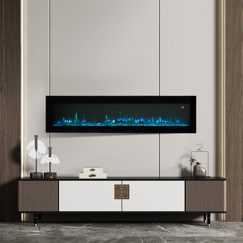 Wall Mounted Electric Fireplace with Remote, 9 LED Flame Effects, Recessed & Freestanding, 900W/1800W
