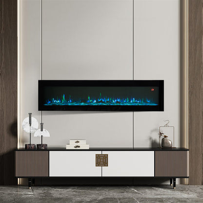 Wall Mounted Electric Fireplace with Remote, 9 LED Flame Effects, Recessed & Freestanding, 900W/1800W