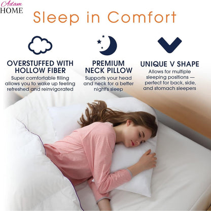 V Shaped Pillow with Case - Extra Filled Neck Support for Pregnancy, Nursing & Orthopedic Comfort