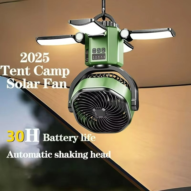 Ventilateur de camping portable | Système de refroidissement LED à énergie solaire