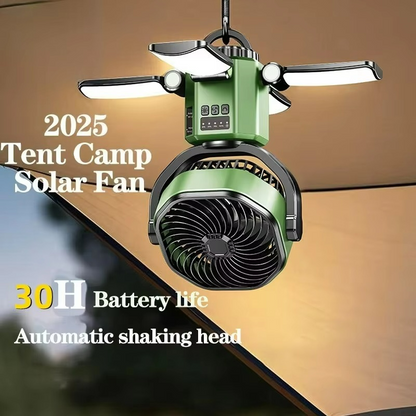 Ventilateur de camping portable | Système de refroidissement LED à énergie solaire