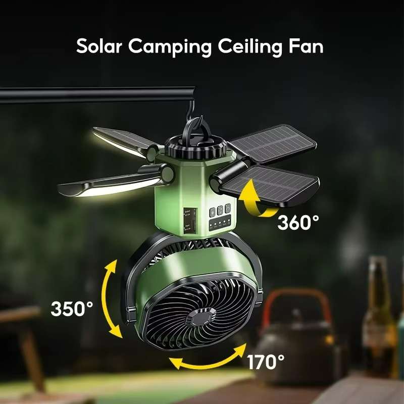 Ventilateur de camping portable | Système de refroidissement LED à énergie solaire