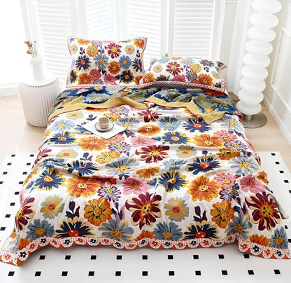 Cozy Floral Cotton Throw Blanket for Home Decor and Comfort