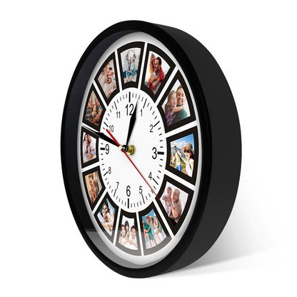 Custom Photo Collage Wall Clock - Personalised 12 Picture Display