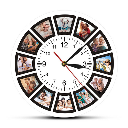 Custom Photo Collage Wall Clock - Personalised 12 Picture Display