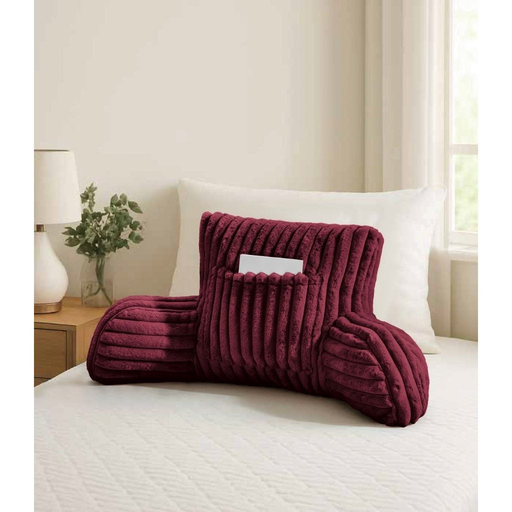 Cuddle Cushion - Faux Fur Ribbed Reading Chair Pillow with Arms for Sofa, Gaming & Relaxing Comfort