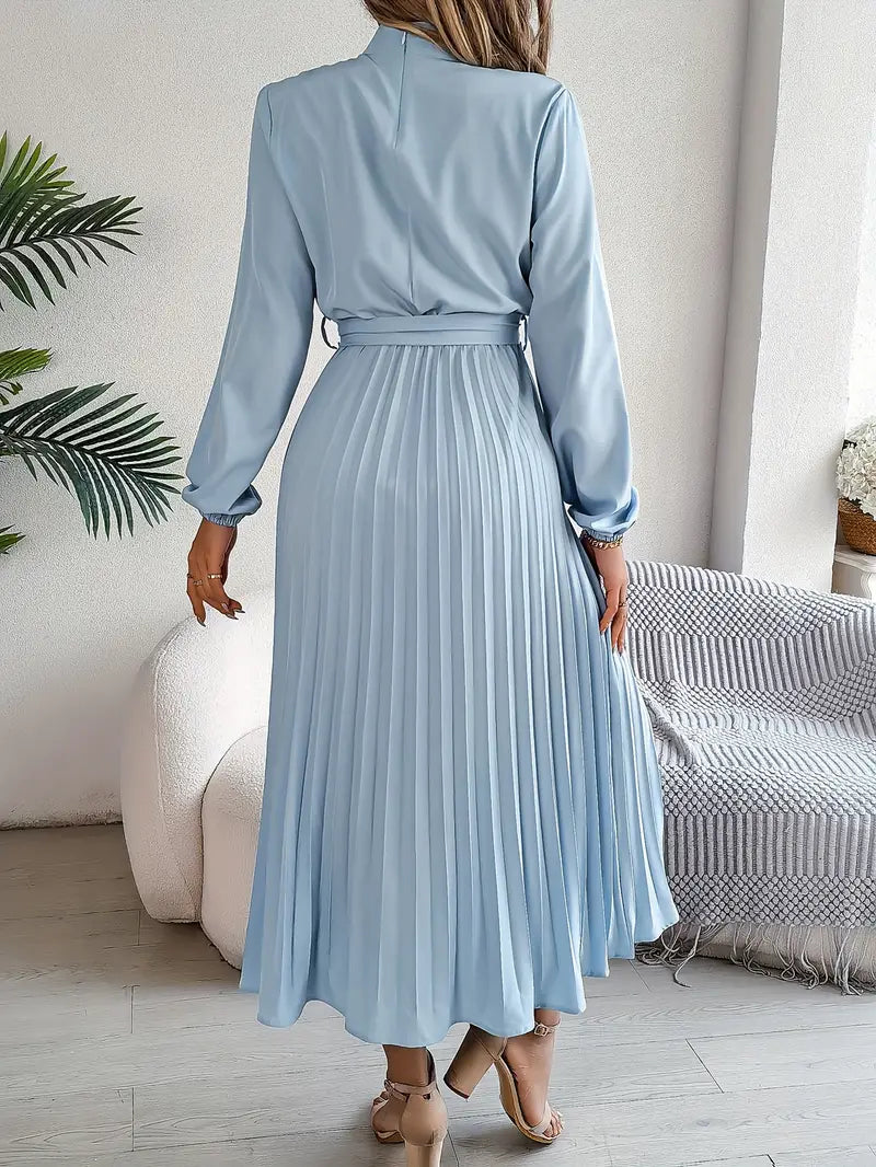 Dames Schickes Plissiertes Midi-Kleid mit Taillengürtel