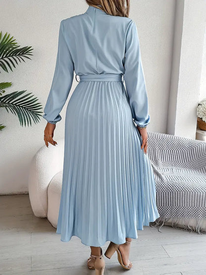 Dames Schickes Plissiertes Midi-Kleid mit Taillengürtel